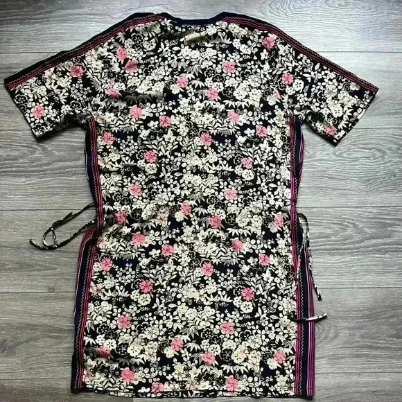Scotch & Soda Floral Navy Cream Pink Short Sleeveeve Drawstring Dress Size 2 - Picture 2 of 8